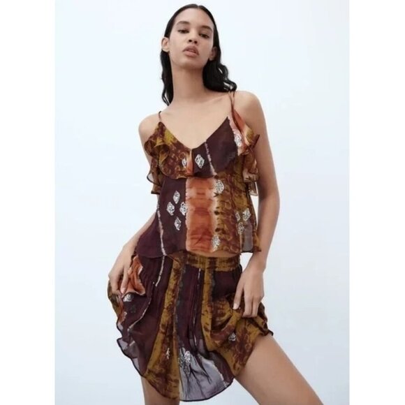 NWOT Zara sequin embroidered boho inspired mini skirt, L - Picture 2 of 10